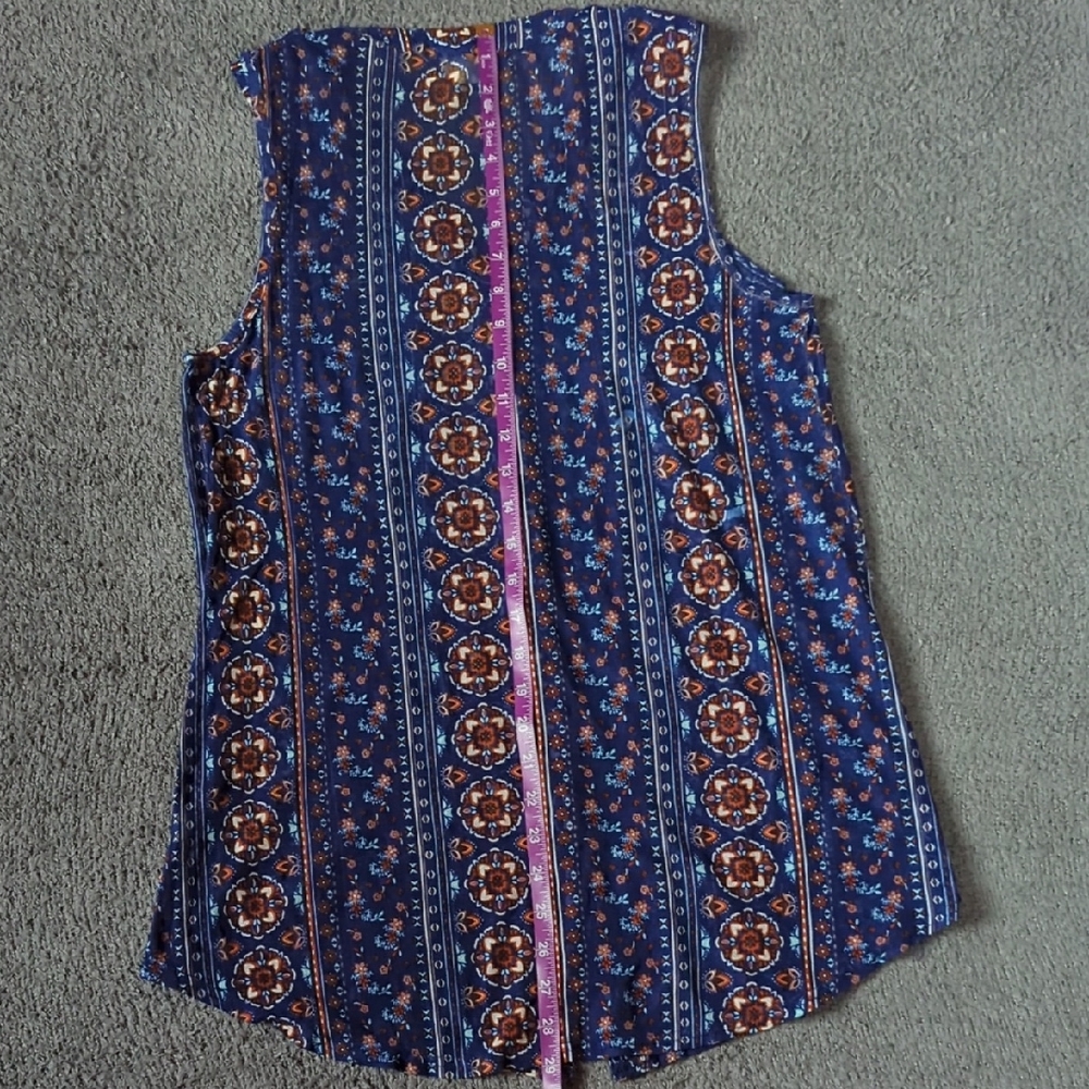 Bohemian Floral Sleeveless Blue Stretch Top - Picture 16 of 16